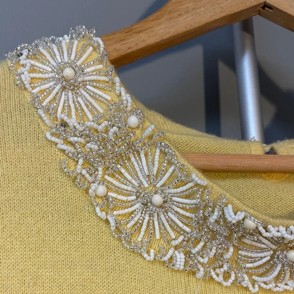 J Crew Yellow Sleeveless Top with Embellished Collar - Picture 2 of 8